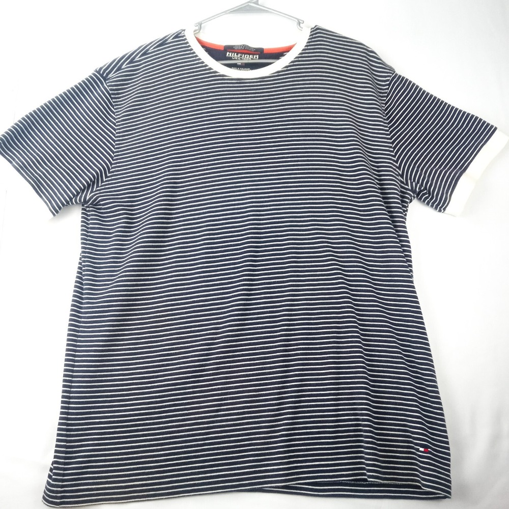 Tommy Hilfiger Shirt Mens X-Large Blue White Stripes Stretch Hilfiger USA 1985
